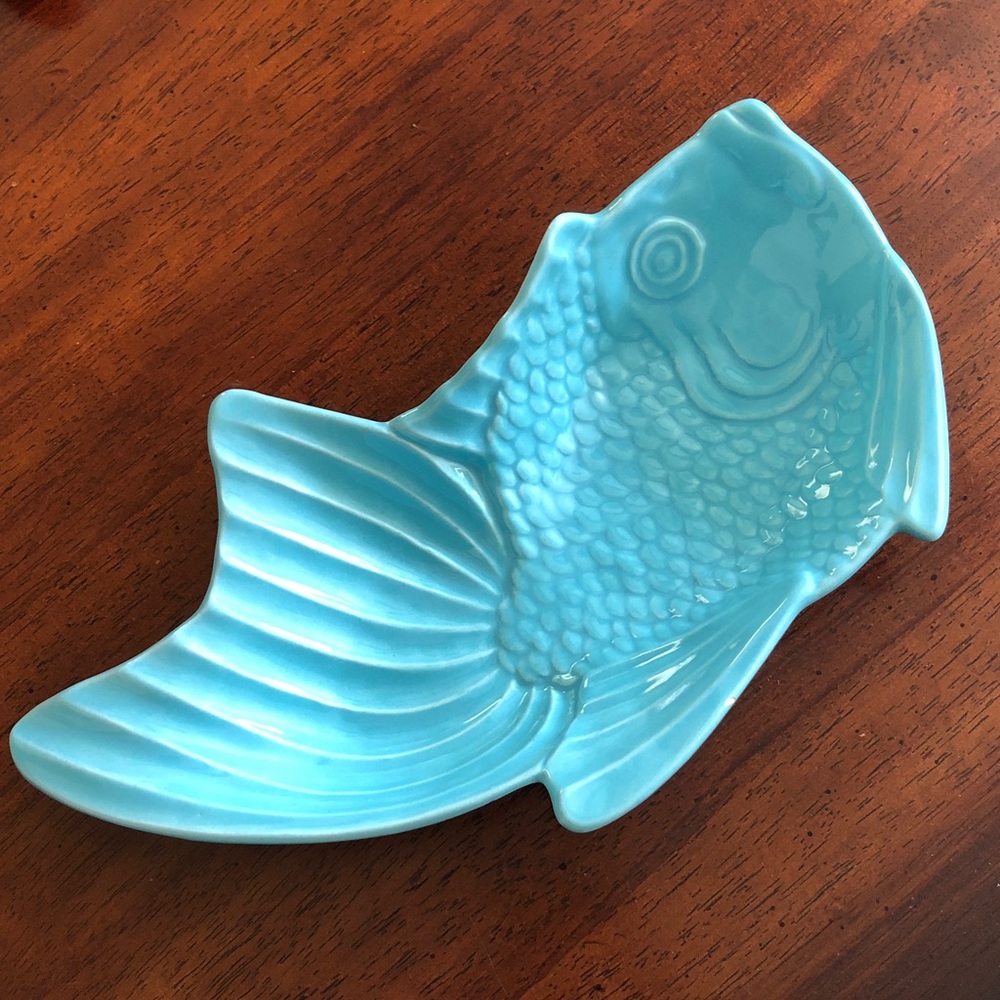 Vintage Bell Of California Pottery USA Aqua Koi Fish Dish or Bowl - Picture 2 of 4